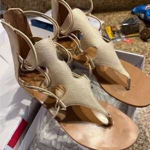 Aldo Cream and Tan Strappy Sandals
